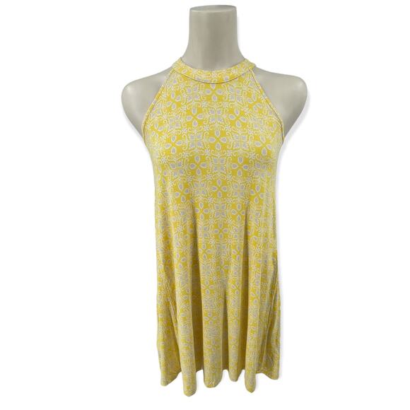 LOFT Outlet Yellow Sleeveless Shift Dress XS Geometric Print Summer Casual - Picture 1 of 7